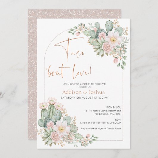 Arch Blush Bloemen Taco 'Over Liefde Koppels Bruid Kaart (Voorkant / Achterkant)