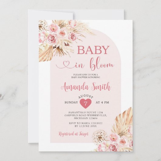 Arch Boho Baby in bloom Baby shower Pampas Grass Kaart (Voorkant)