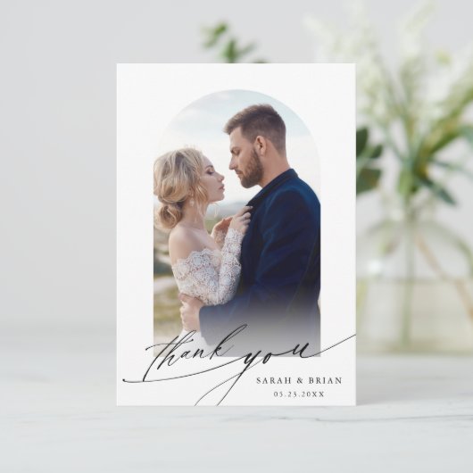 Arch Boho Calligraphy 2 Photo Wedding Bedankkaart (Staand voorkant)