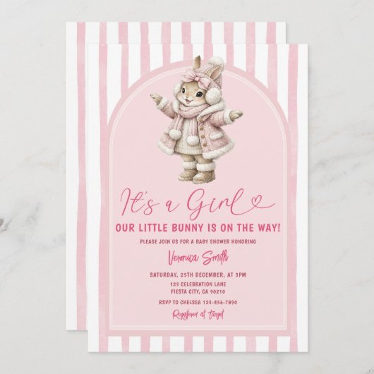 Arch Boho Cute Bunny pink bow baby shower Kaart (Voorkant / Achterkant)