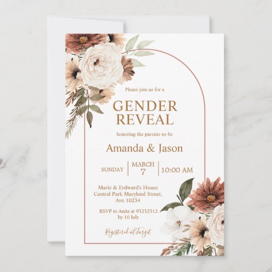 Arch Boho Floral Gender Reopenbaart uitnodiging (Voorkant)