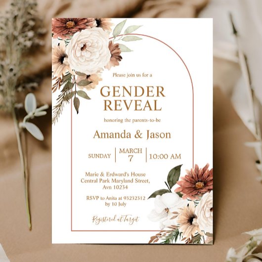 Arch Boho Floral Gender Reopenbaart uitnodiging