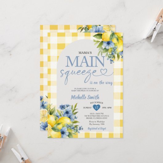 Arch Boho Mama's Main Squeeze Lemon Baby shower Kaart (Voorkant / Achterkant in situ)