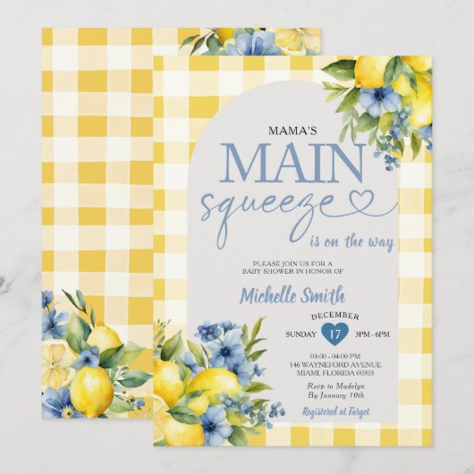 Arch Boho Mama's Main Squeeze Lemon Baby shower Kaart (Voorkant / Achterkant)