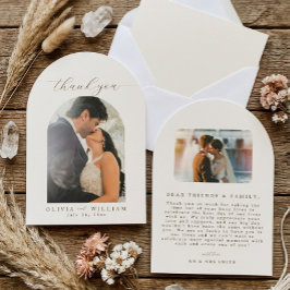Arch Boho Minimalist Photo Wedding Thank You Card Kaart