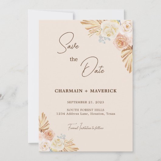 Arch Boho Pampa Gedroogd Gras  Save The Date (Voorkant)