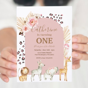 Arch Boho Pampas Grass Animal Safari Birthday Kaart