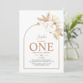 Arch Boho Pampas Grass Baby Girl 1e verjaardag Kaart (Staand voorkant)