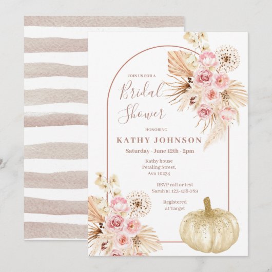 Arch Boho Pampas Grass en Pumpkin Vrijgezellenfees Kaart (Voorkant / Achterkant)