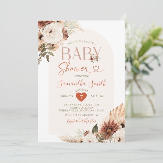 Arch Boho Pampas Grass Floral Baby shower Kaart (Staand voorkant)