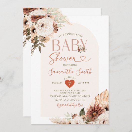 Arch Boho Pampas Grass Floral Baby shower Kaart (Voorkant / Achterkant)