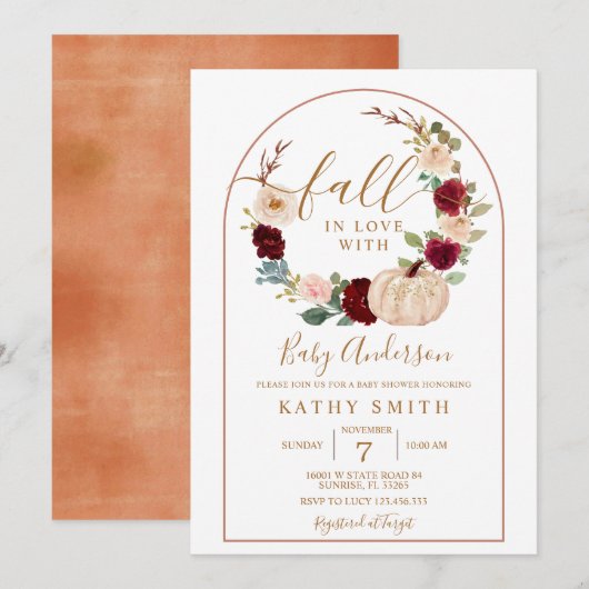 Arch Boho rustieke bloemige Herfst In liefde Baby Kaart (Voorkant / Achterkant)