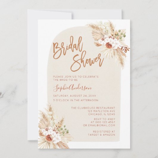 Arch Boho Terracotta Pampas Grass Vrijgezellenfees Kaart (Voorkant)