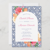 Arch Bold Citrus Floral Blue Tegel Wedding Shower Kaart (Voorkant)