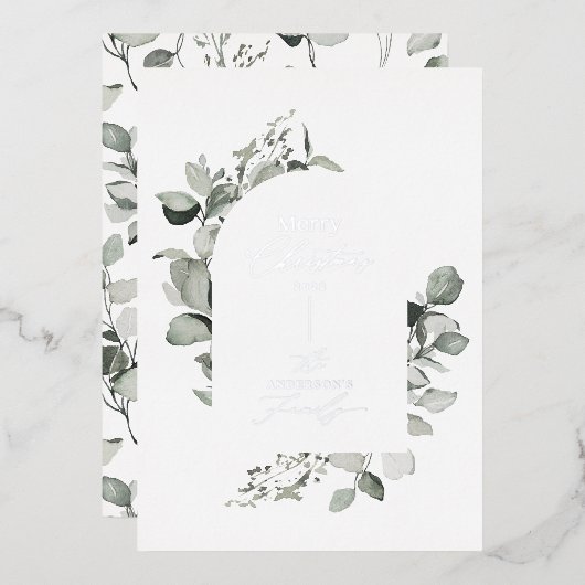 Arch botanical elegant modern kerstscript folie feestdagenkaart (Voorkant / Achterkant)