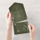 Arch Botanical Green Wedding QR RSVP All In One Uitnodiging (Afscheurbaar)