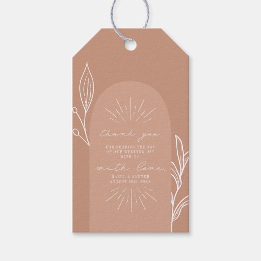 Arch Botanical Terracotta Weddenschap Bedankt Cadeaulabel (Voorkant)