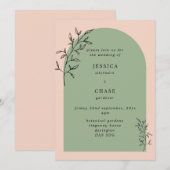 Arch & Botanische bladeren Blush & Sage Weddenscha Kaart (Voorkant / Achterkant)