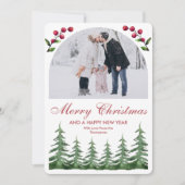 Arch Botanische Dennenbomen Sneeuw Kerst Foto Feestdagenkaart (Voorkant)