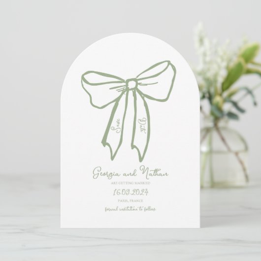 Arch Bow Sage Green Save the Date Uitnodiging (Staand voorkant)