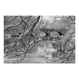 Arch Bridge over Frozen River in Winter Perfect Poster