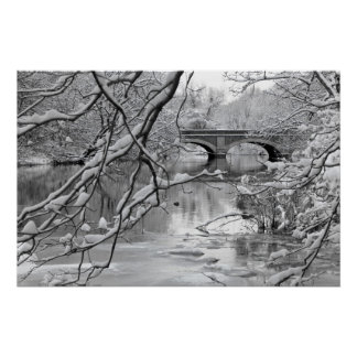 Arch Bridge over Frozen River in Winter Perfect Poster