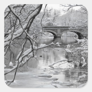 Arch Bridge over Frozen River in Winter Vierkante Sticker
