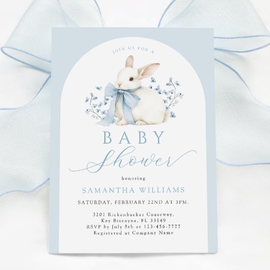 Arch Bunny Blue Floral Baby shower Uitnodiging
