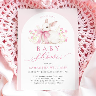 Arch Bunny Pink Floral Baby shower Kaart