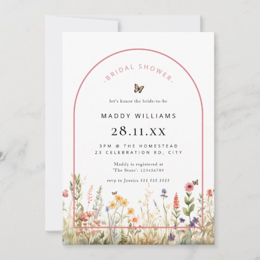 Arch Butterfly Wildflower Vrijgezellenfeest Kaart (Voorkant)