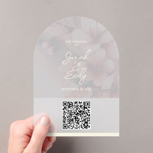 Arch Cherry Blossom Huwelijksuitnodiging QR Code Acryl Uitnodigingen (Insitu (Draagbaar))