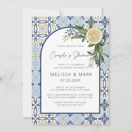 Arch Citrus Lemon Amalfi Positano Couples Shower Kaart (Voorkant)