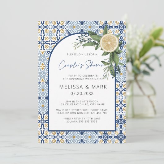 Arch Citrus Lemon Amalfi Positano Couples Shower Kaart (Staand voorkant)