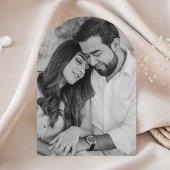 Arch Classic Photo Script Black and White Wedding Kaart