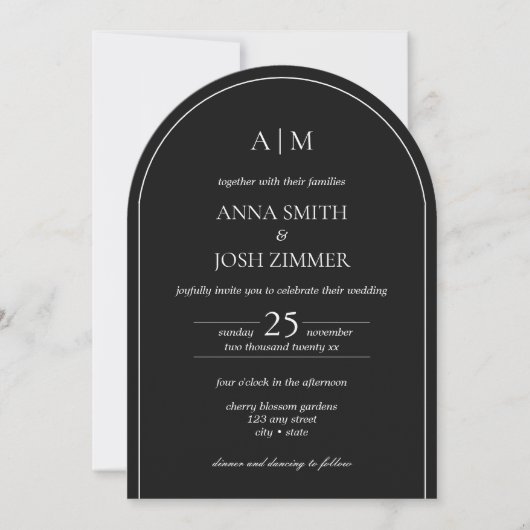 Arch Classy Elegant Eenvoudige Minimal Black Weddi Kaart (Voorkant)