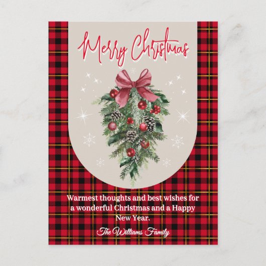 Arch  dennenboom rode buffel plaid kerst briefkaart (Voorkant)