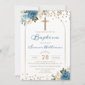 Arch Dusky Blue Floral Gold Glitter Baptisme Kaart (Voorkant)