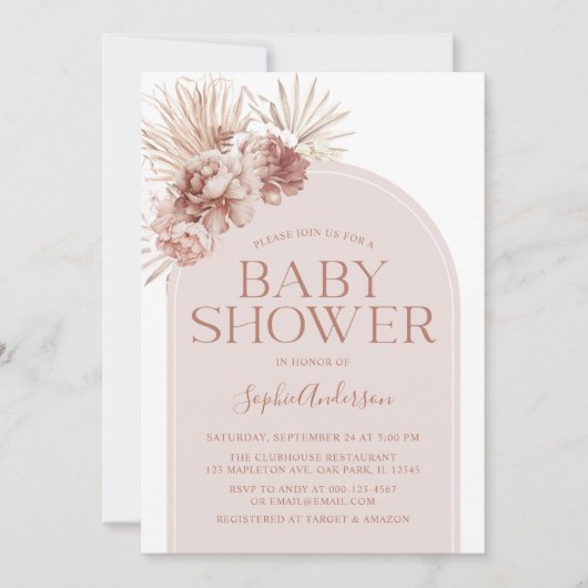 Arch Dusty Roos Boho Pampas Grass Baby shower Kaart (Voorkant)
