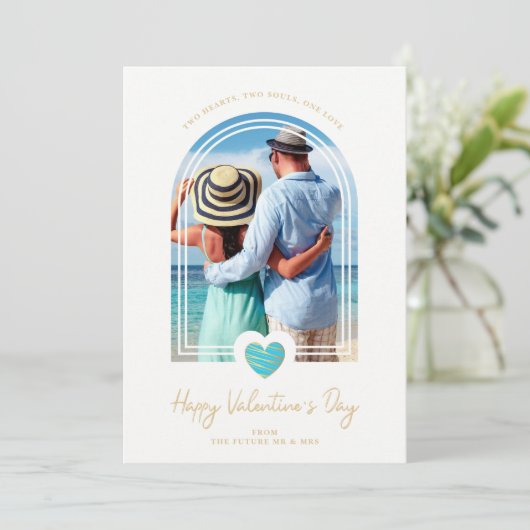 Arch Effect Blue Heart Happy Valentine's Day Save The Date (Staand voorkant)