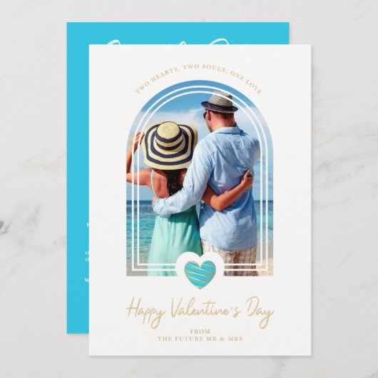 Arch Effect Blue Heart Happy Valentine's Day Save The Date (Voorkant / Achterkant)