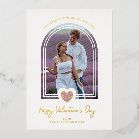 Arch Effect Paars Heart Happy Valentijndag Folie Uitnodiging (Voorkant)