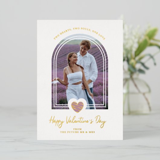 Arch Effect Paars Heart Happy Valentijndag Folie Uitnodiging (Staand Voorkant)