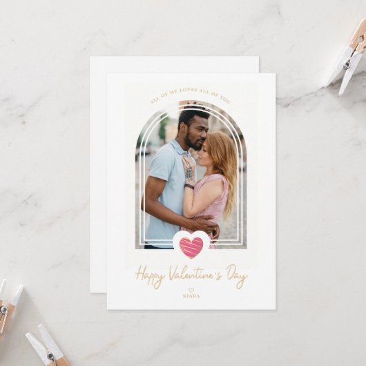 Arch Effect Pink Heart Happy Valentine's Day Photo Kaart (Voorkant / Achterkant in situ)