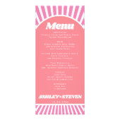 Arch en zonnestralen roze groovy bruiloft menukaar reclamekaart (Voorkant)