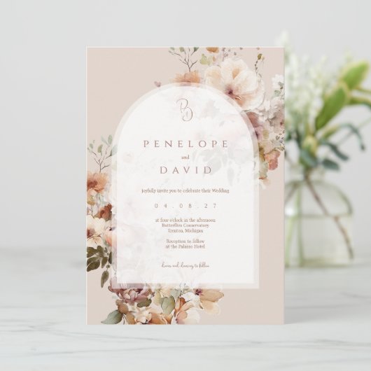 Arch Fall Wedding Uitnodigen | Blush & Herfst Bloe Kaart (Staand voorkant)