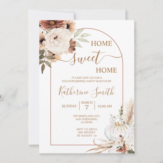 Arch Flora Boho Pumpkin Housewarming Party Kaart (Voorkant)