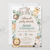Arch Foliage Safari Party Dieren 1e Verjaardag Kaart (Voorkant)