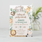 Arch Foliage Safari Party Dieren 1e Verjaardag Kaart (Staand voorkant)