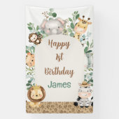 Arch Foliage Safari Party Dieren 1e Verjaardag Spandoek (Verticaal)
