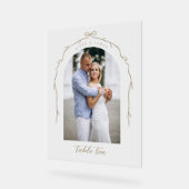 Arch Foto Beige Bow & Ribbon Trouwtafel Nummer Acryl Bord (Hoek)
